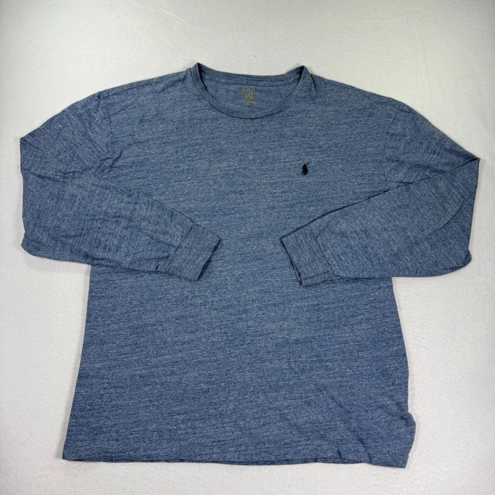 Polo Ralph Lauren Long Sleeve T-Shirt XL Blue Heathered Pony Logo Relaxed Fit
